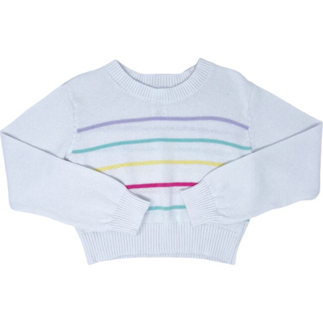 Stella Long Sleeve Sweater, White And Rainbow