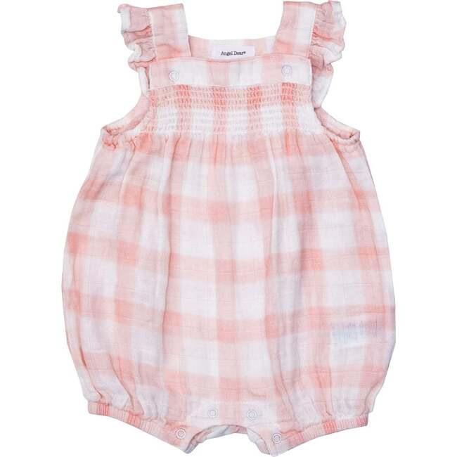Painted Gingham Pink Smocked Overall Shortie - Rompers - 1