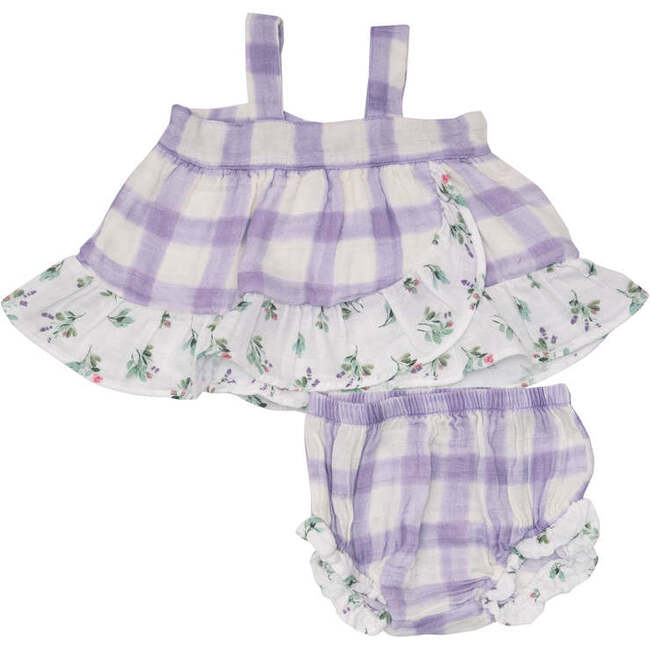 Lavender Rose Gingham Wrap Ruffle Top & Ruffle Leg DIaper Cover - Mixed Apparel Set - 1