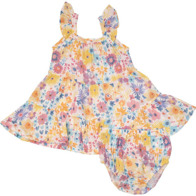 Painty Bright Floral Twirly Sundress & Diaper Cover