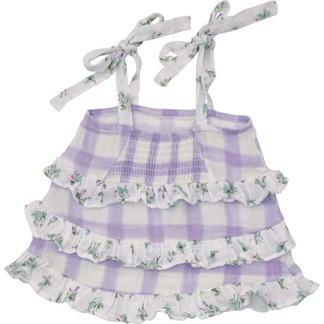 Lavender Rose Gingham Tiered Sundress W/ Back Smocking - Dresses - 1