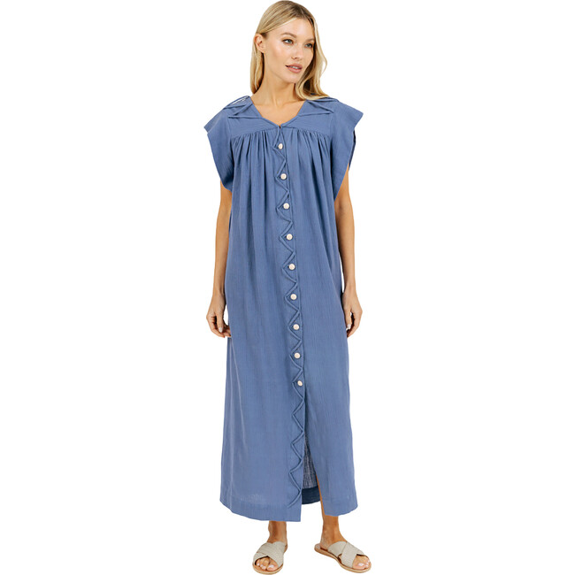 Women's Pueblo Zig Zag Trim Buttoned Caftan, Horizon - Dresses - 1