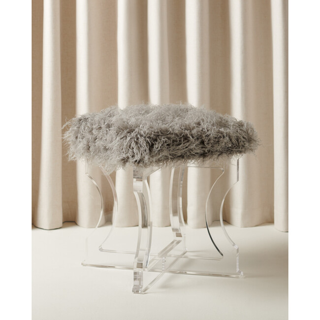 Delcie Sheepskin Ottoman, Grey/Clear - Accent Seating - 3