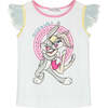 Lola Print Ruffle T-Shirt With Greek Key Details, White - Tees - 1 - thumbnail