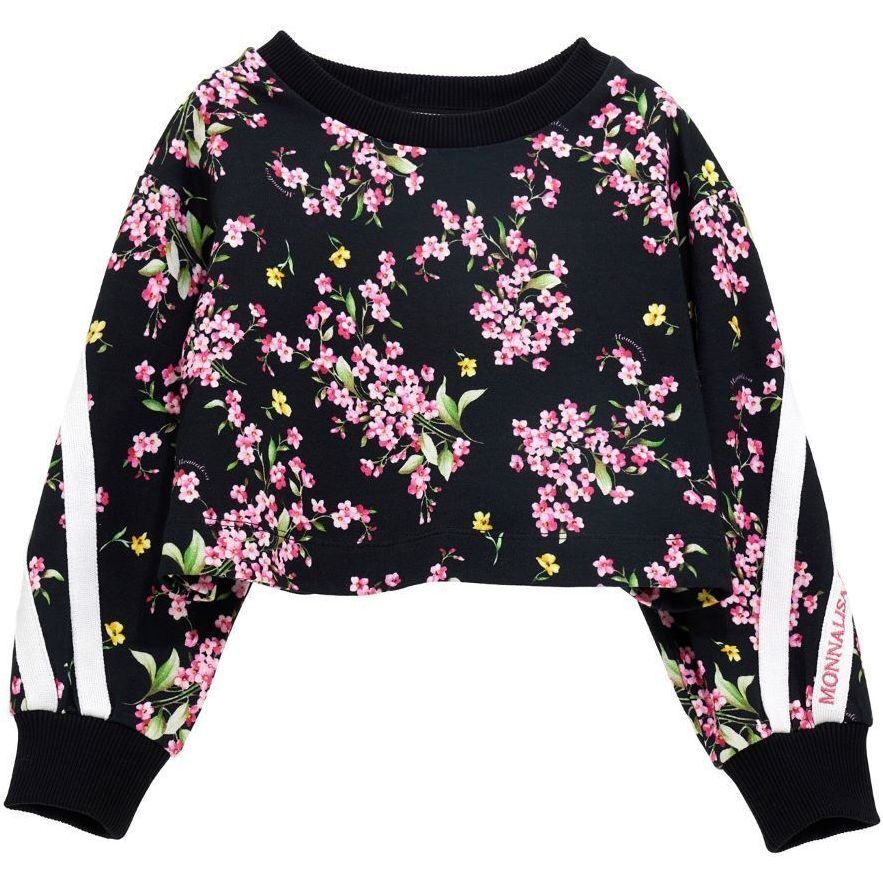 Floral Print Jersey Sweatshirt, Black - Sweatshirts - 1
