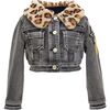 Denim Leopard Collar Jacket, Grey - Jackets - 1 - thumbnail