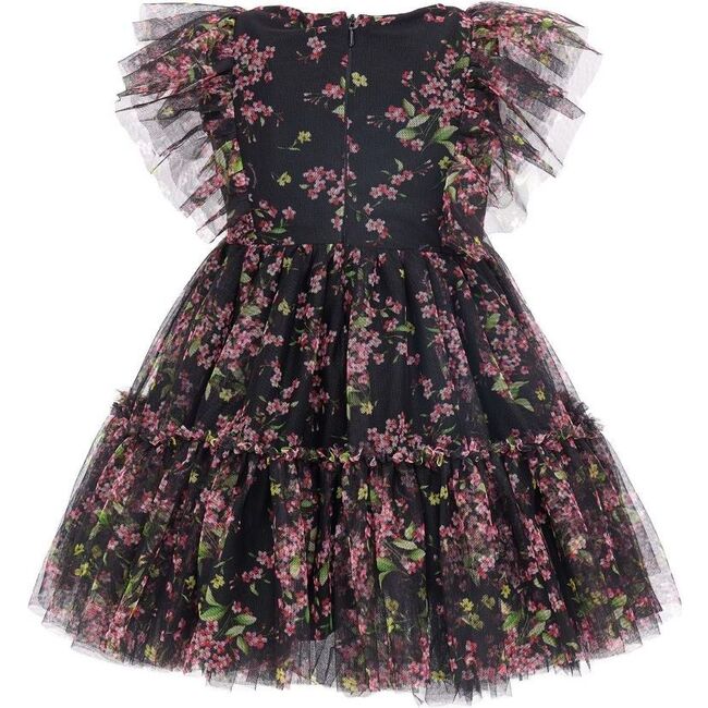 Floral Ruffle-Trimmed Bodice Tulle Dress, Black - Dresses - 4