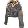 Denim Leopard Collar Jacket, Grey - Jackets - 4