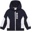 Zip Logo Jacket With Hoodie, Navy - Jackets - 1 - thumbnail