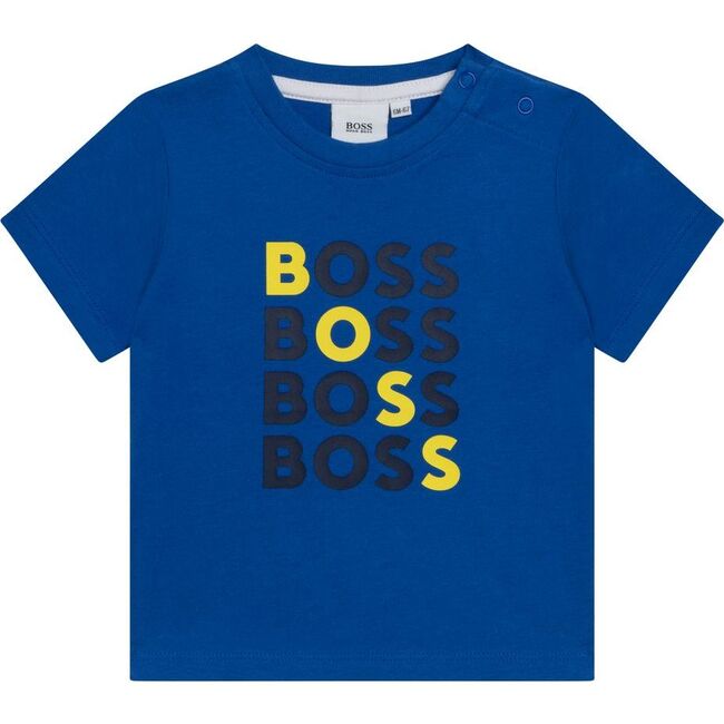 Mini-Me Box Logo T-Shirt With Popper Fastenings, Blue