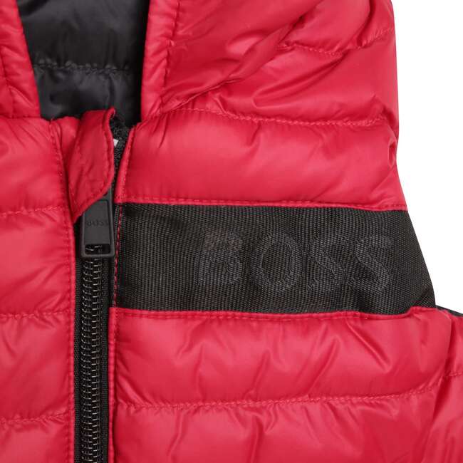 Reversible Sleeveless Puffer Jacket, Bright Red And Dark Navy - Jackets - 3