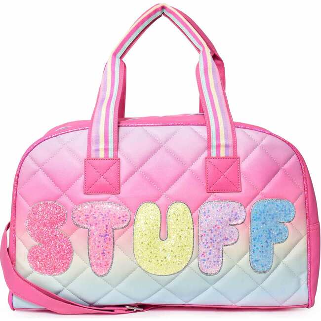 Stuff Rainbow Ombre Quilted Large Duffle Bag, Flamingo - Bags - 1