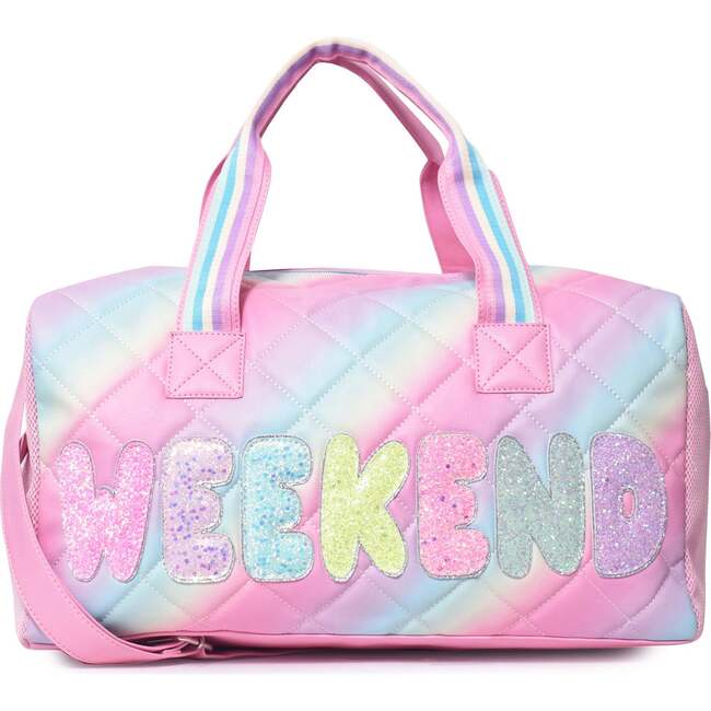 Ombre Printed Diamond Quilted Duffel Bag, Bubble Gum - Bags - 1