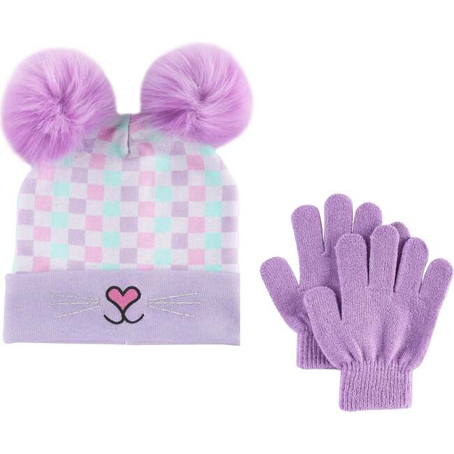 Checkerboard Bella Hat And Gloves And Gwen Checkerboard Crossbody Set, Lavender - Mixed Accessories Set - 2