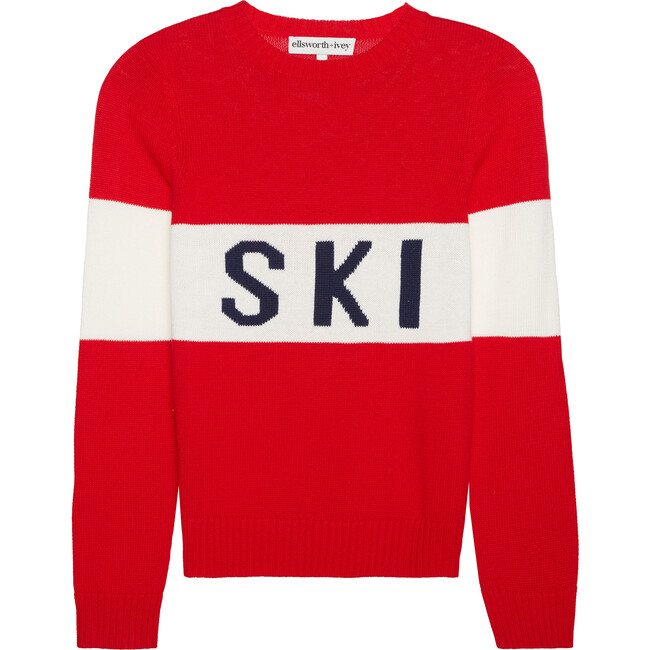 Women's Block 'SKI' Long Sleeve Sweater, Red/ White - Sweaters - 1