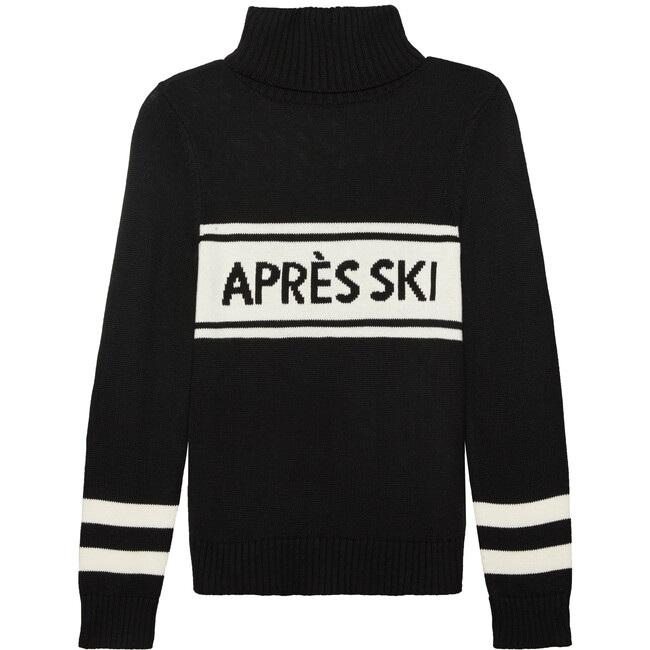 Women's Turtleneck Block 'APRES SKI' Sweater, Black - Sweaters - 1