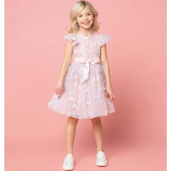 Butterfly Sequin Short Flutter Sleeve Party Dress, Pink - Dresses - 3