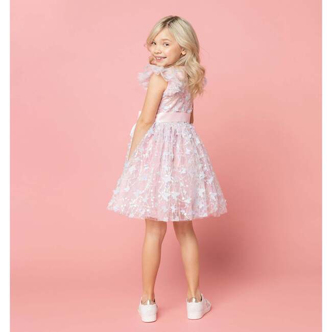 Butterfly Sequin Short Flutter Sleeve Party Dress, Pink - Dresses - 4