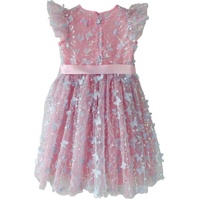 Butterfly Sequin Short Flutter Sleeve Party Dress, Pink - Dresses - 5