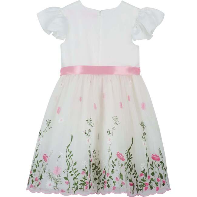 Garden Floral Ruffle Sleeve Party Dress, White And Pink - Dresses - 5