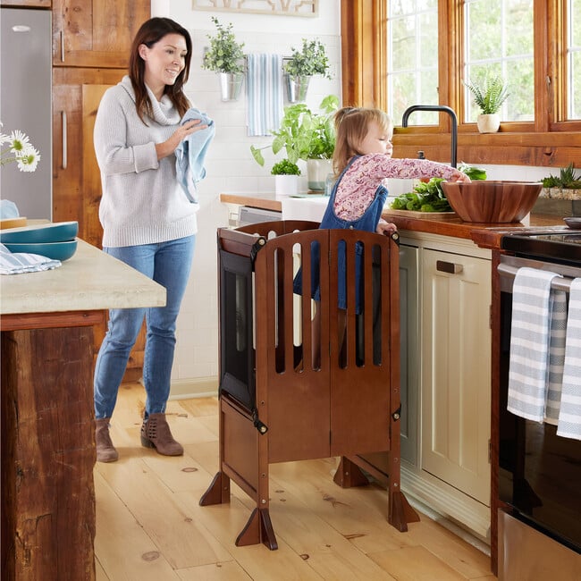 Contemporary Kitchen Helper Stool, Walnut - Kids Seating - 2