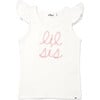 "lil sis" Embroidered Cotton Baby Rib Full Sleeve Tank, Cream And Pink - Shirts - 1 - thumbnail