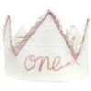 "One" Linen Crown With Eyelash Trim, Oyster And Pink - Hair Accessories - 1 - thumbnail