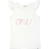 "One" Embroidered Cotton Rib Full Sleeve Tank, Cream And Pink - Shirts - 1 - thumbnail