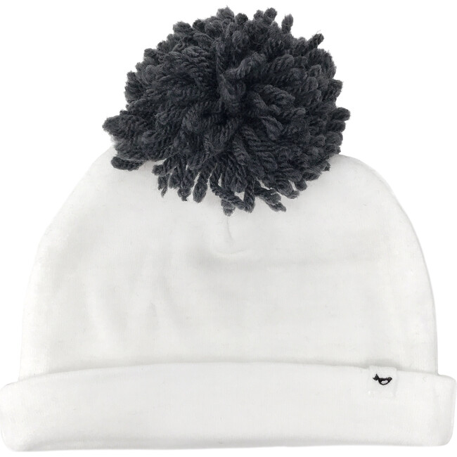 Yarn Pom Hat, Cream And Charcoal - Hats - 1