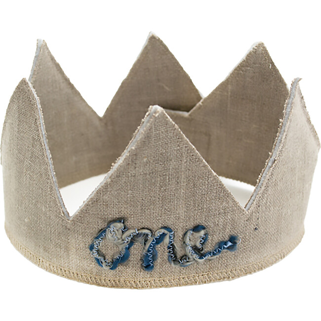 Multi  Yarn "One" Crown, Oatmeal Linen And Blue