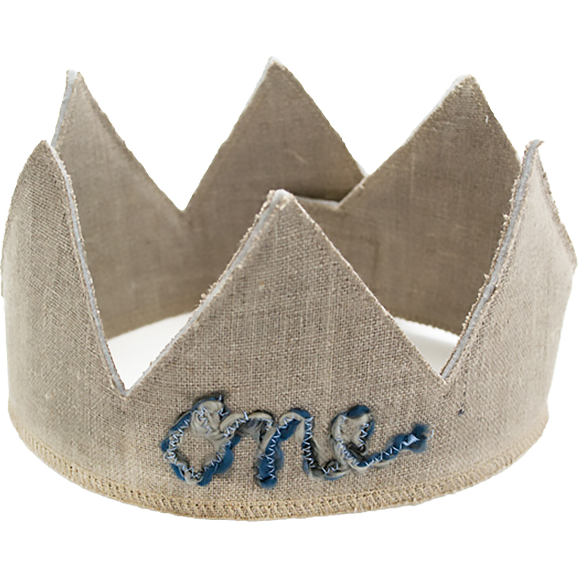 Multi  Yarn "One" Crown, Oatmeal Linen And Blue - Hair Accessories - 1