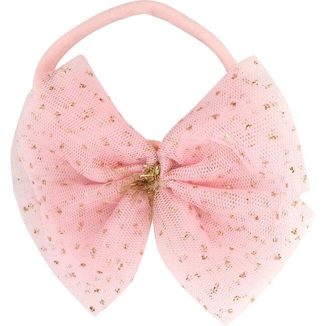 Glinda Bow Nylon Headband, Pale Pink And Gold