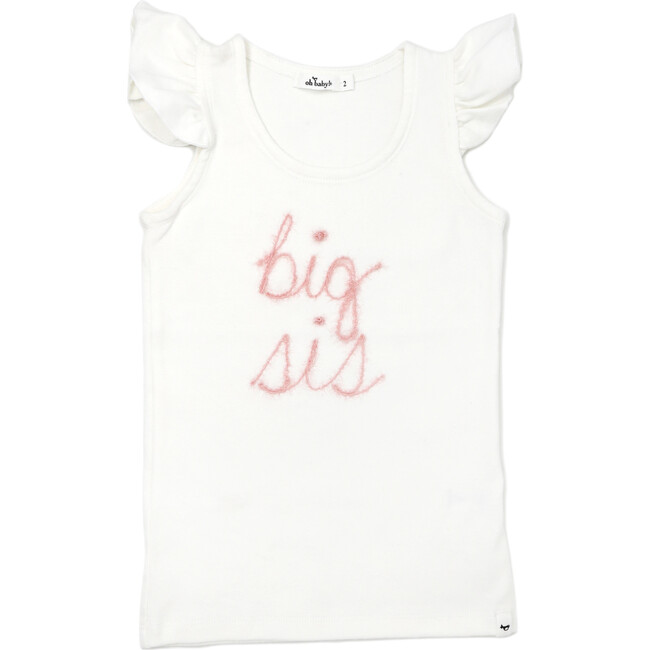 "big sis" Embroidered Cotton Baby Rib Full Sleeve Tank, Cream And Pink