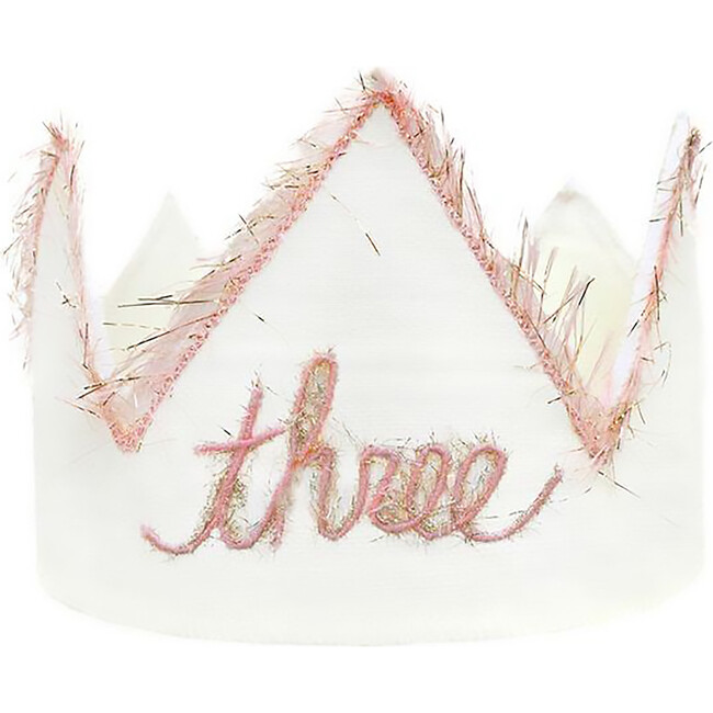 "Three" Linen Crown With Eyelash Trim, Oyster And Pink