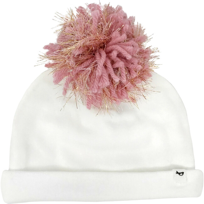 Eyelash Pom Hat, Cream And Blush Pink