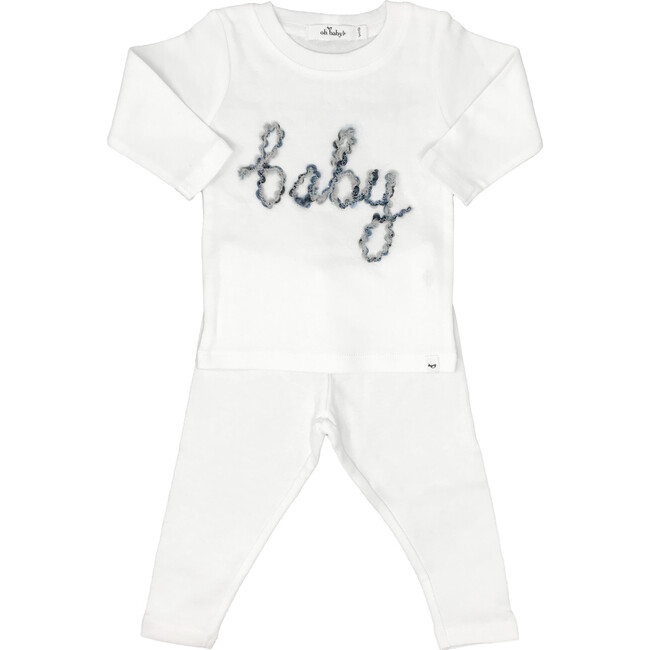 "Baby" Two-Piece Set, Cream And Deep Blue