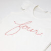 "Four" Embroidered Cotton Rib Full Sleeves Tank, Cream And Pink - Shirts - 2