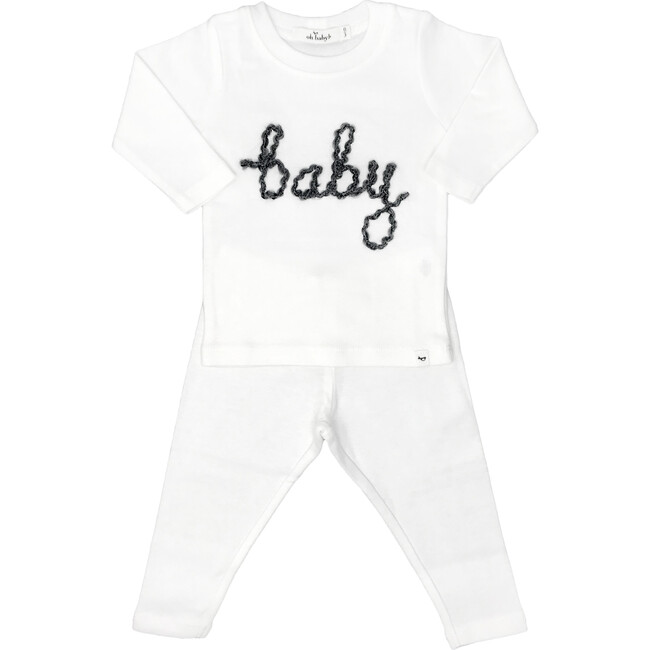 "Baby" Long Sleeves Two-Piece Set, Cream And Charcoal