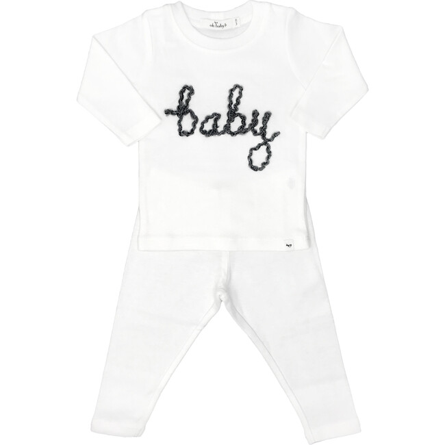 "Baby" Long Sleeves Two-Piece Set, Cream And Charcoal - Mixed Apparel Set - 1