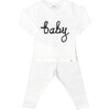 "Baby" Long Sleeves Two-Piece Set, Cream And Charcoal - Mixed Apparel Set - 1 - thumbnail