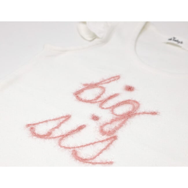 "big sis" Embroidered Cotton Baby Rib Full Sleeve Tank, Cream And Pink - Shirts - 2