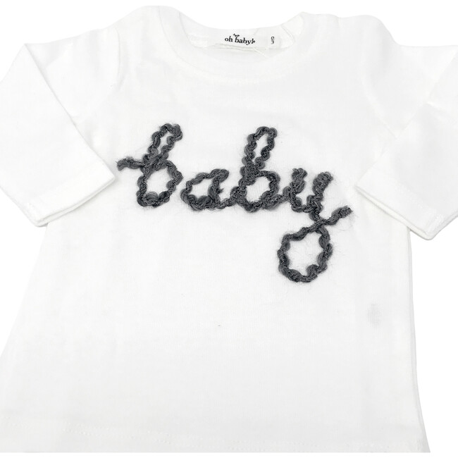 "Baby" Long Sleeves Two-Piece Set, Cream And Charcoal - Mixed Apparel Set - 2