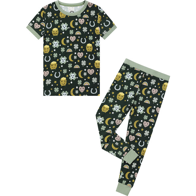 Lucky Charm St. Patricks Day Two-Piece Bamboo Short Sleeve Pajama Set, Green