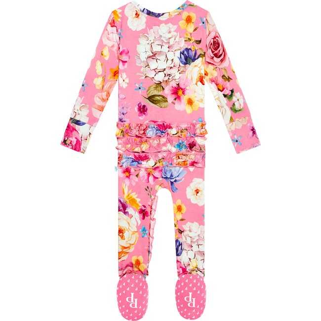 Chantria Ruffled Zippered One-Piece Footie, Bright Pink - Footie Pajamas - 3