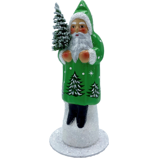 Paper Mache Candy Container, Santa in Green Shiny Coat