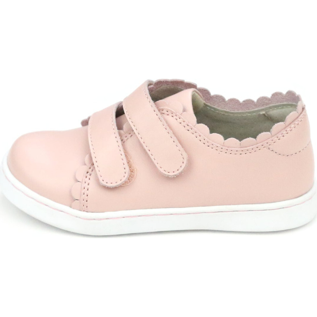 L'Amour Girls Caroline Double Velcro Scalloped Leather Sneaker – L