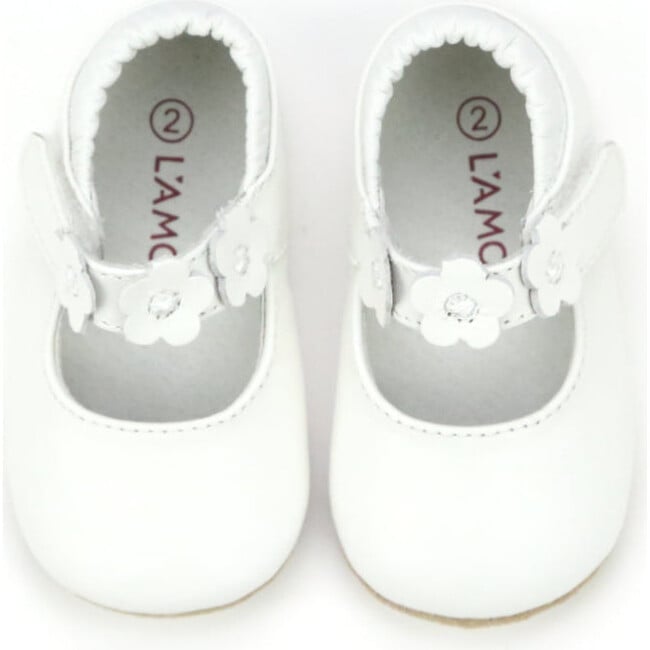 Hope Soft Leather Flower Strap Crib Mary Jane, White - Crib Shoes - 2