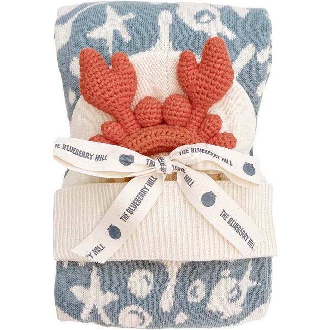 Cotton Blanket and Teether Baby Gift Set, Nautical