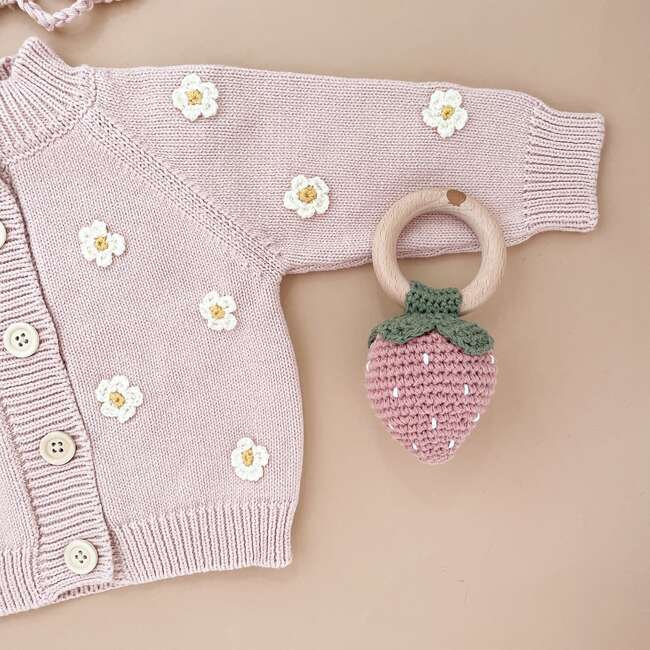Cotton Crochet Rattle Strawberry, Pink - Teethers - 2