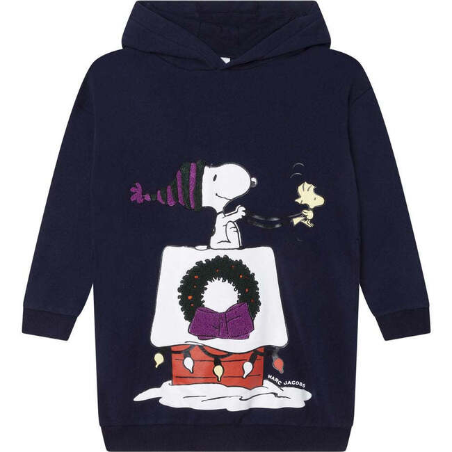 Peanuts Graphic Hooded Sweater Dress, Navy